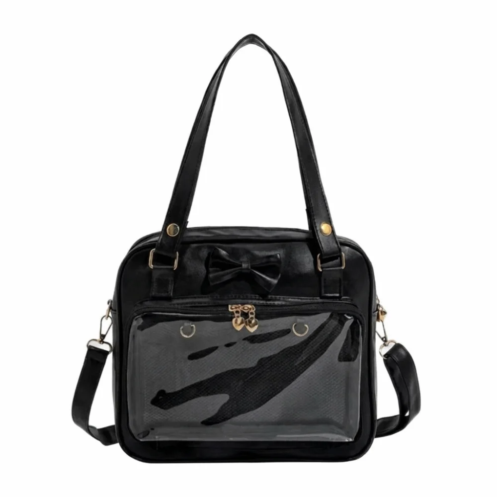

PU Transparent Ita Bag Transparent Pocket Cute Bow DIY Display Shoulder Bag Simple Color Large Capacity Crossbody Bag Student