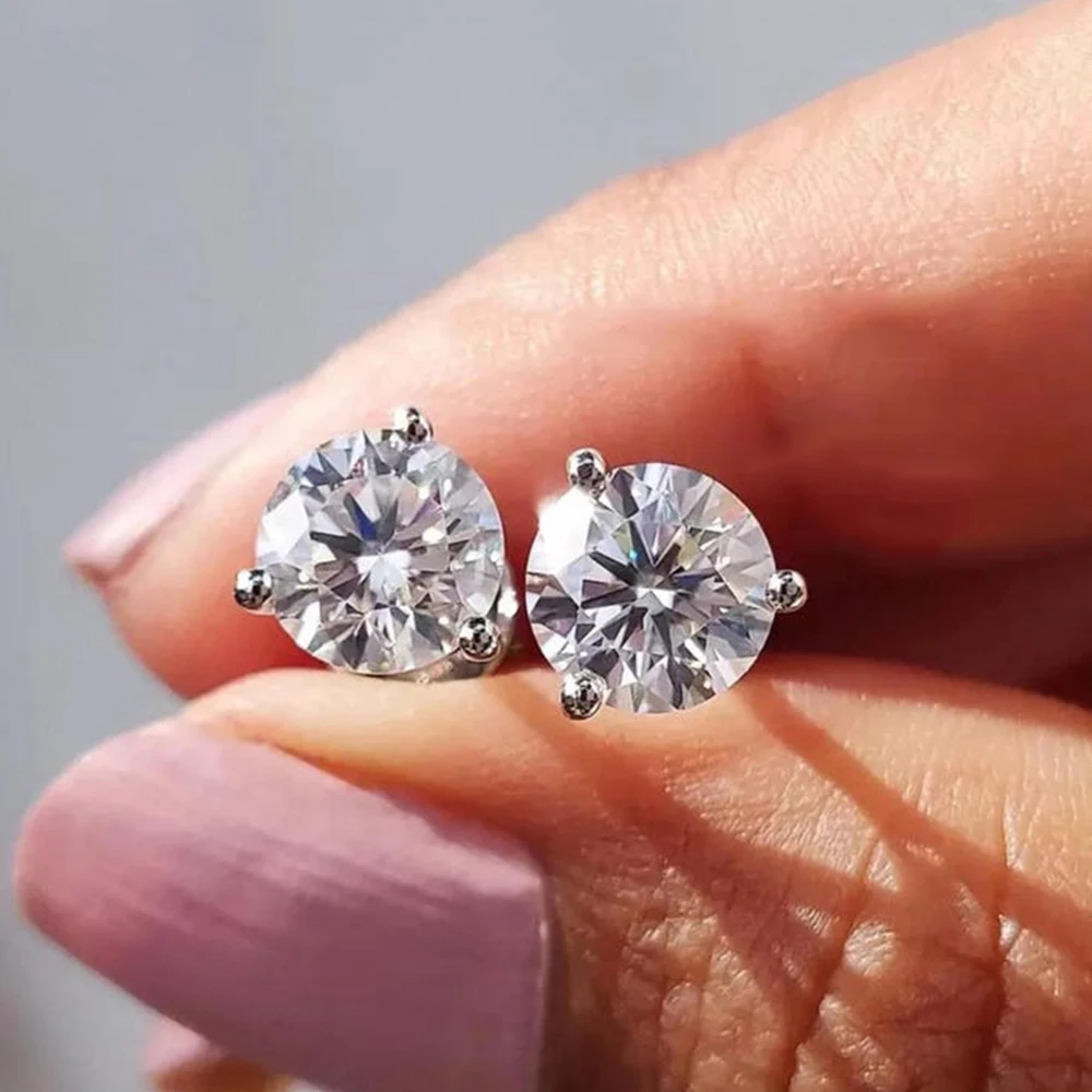 0.3‑2CT Round‑Cut Moissanite Stud Earrings for Women Men, Classic Solitaire 3‑Prong Triple Setting, 925 Sterling‑Silver Fine Jewelry, Ideal Gift for Him Her