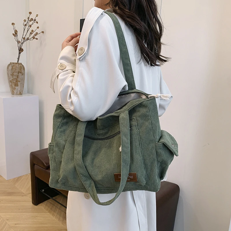 

Commuting Large Capacity Corduroy Women's Single Shoulder Tote Bag Simple Casual Fashion New Trendy Sports Storage Bags