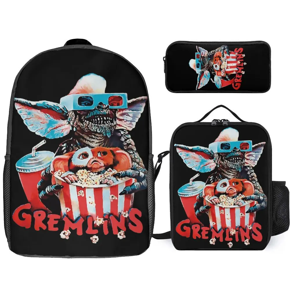 Gremlins Thriller Fantasy Movie 9 3 in 1 Set 17 Inch Backpack Lunch Bag Pen Bag Picnics Funny Graphic Lasting Pencil Case Comfor