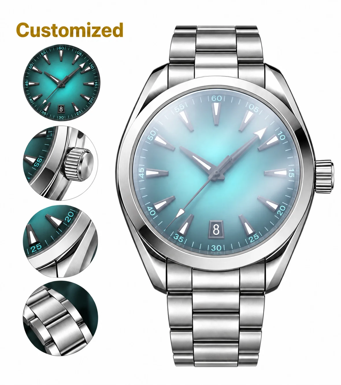 Montres personnalisées 40 mm, mouvement automatique pour hommes, montres en acier inoxydable 904L