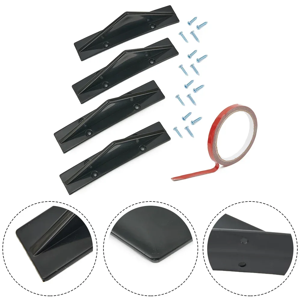 4pc Universal Rear Bumper Diffuser Lip Splitter Fin Trim Cap For 300 Car ABS Plastic Black Accessory 1pc Adhesive Tape