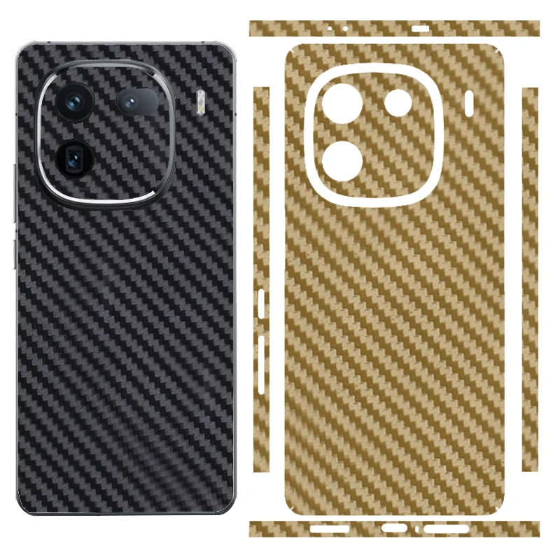 3D Carbon Fiber Skin Grain Full Body Phone Protector Sticker For Vivo iQOO 12 Pro / 12 5G Back + Sides Decal Wrap Film