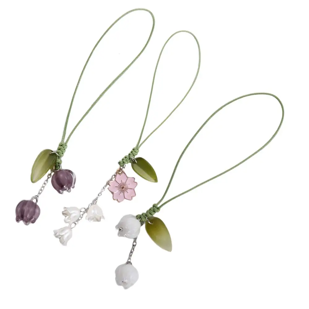 Cute Tulip Flowers Strap Lanyards Charms For Mobile Phone Case Keychain Car Key Chains Headset Cover Hang