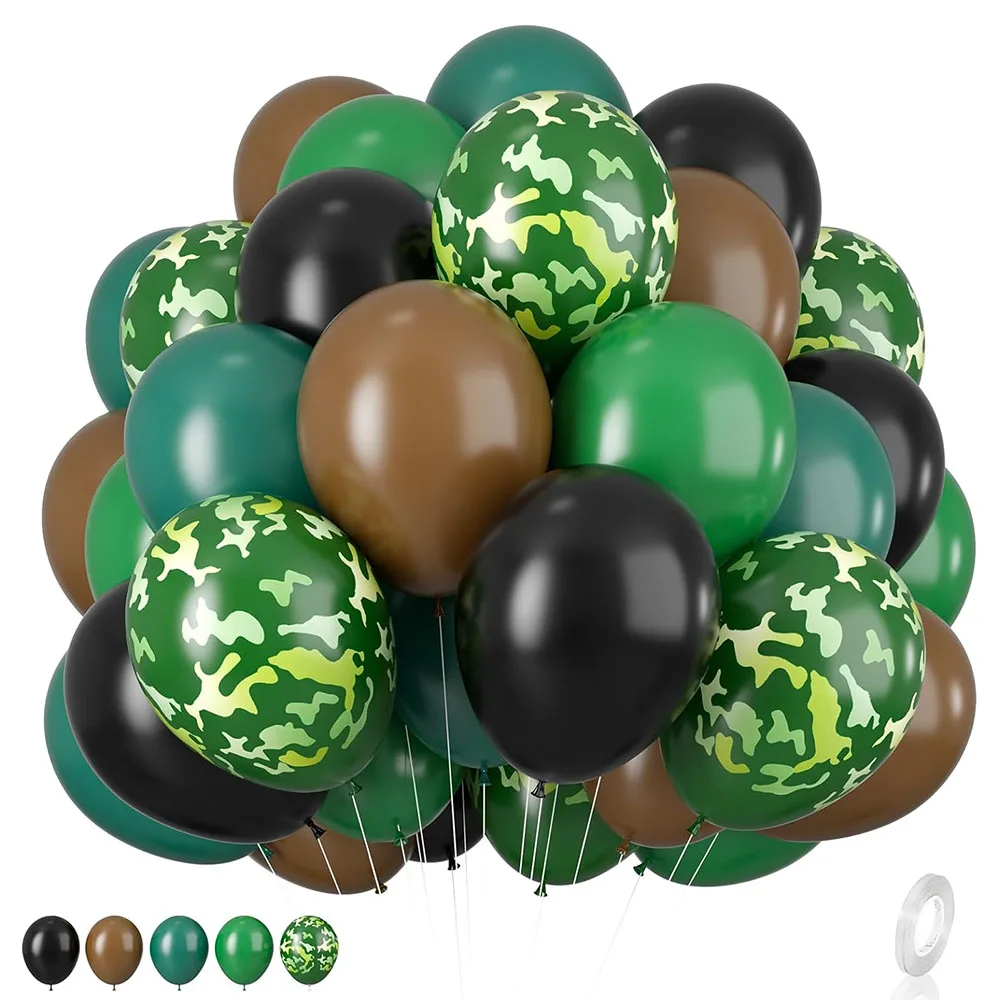 30Pcs 12inch Camouflage Balloons Brown Dark Green Black Balloons For Army Party Birthday Decor Camping Jungle Themed Supplies