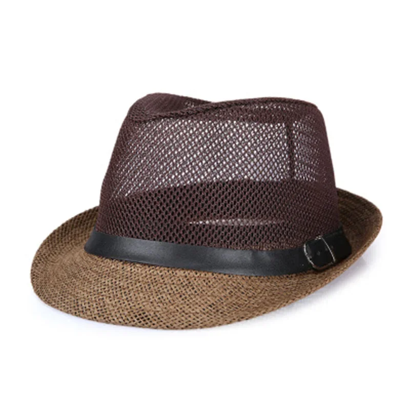 Summer Linen Breathable Sunhat Jazz Hat Small Hat Outdoor Sun Hat Men Leather Belt Cap Western Cowboy Hat Panama Hat Sombrero