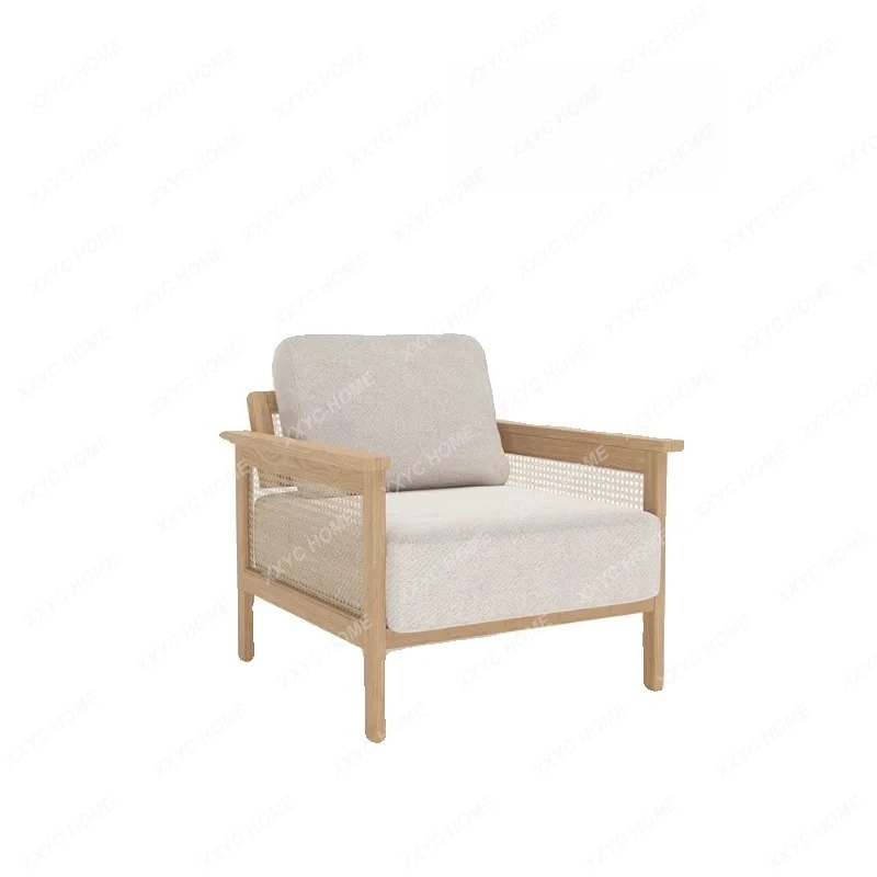 

Wabi Sandy Wind Solid Wood Rattan Single Sofa Leisure Back Chair Living Room Designer Simple Modern Sofa Chair