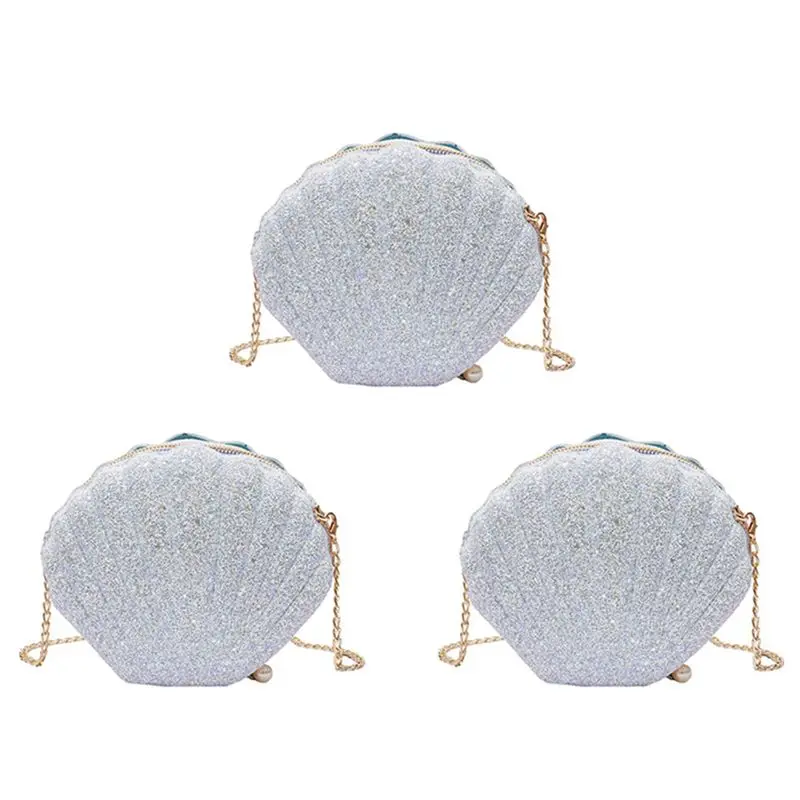 

НОВИНКА-3X Женская сумка через плечо с изображением Русалочки и ракушек, блестящая, с пайетками, на цепочке, вечерняя сумка, белая