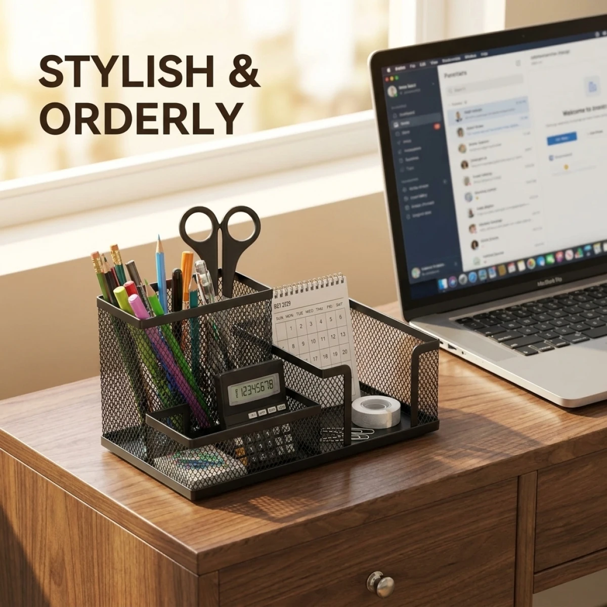 Premium Steel Mesh Desk Document Rack–Office Organizer with Pen Holder,Calendar Slot,Front Tray–Keep Workspace Neat&Orderly