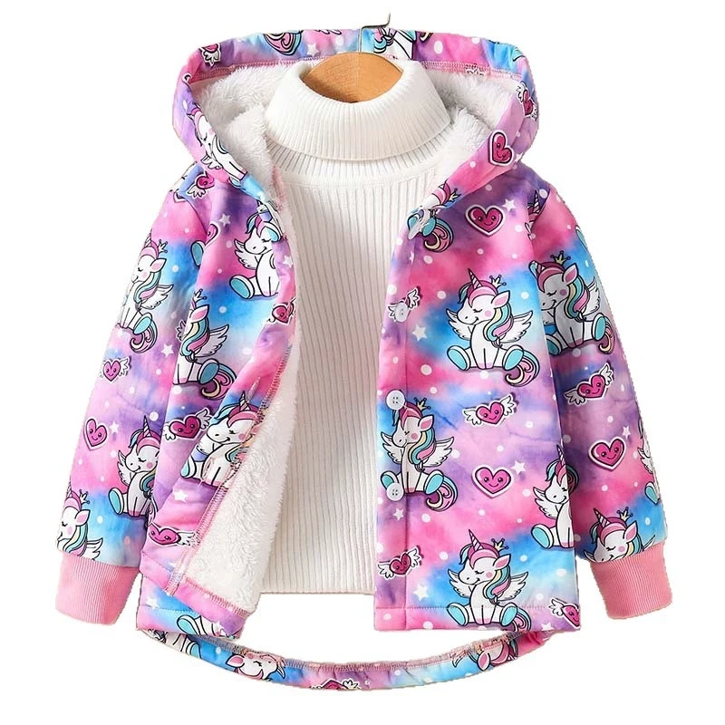

2025 Baby Girls Winter Hooded Jacket with Zipper And Animal Pattern Long Sleeve Outerwear Coat For Toddlers Girls Medium Length