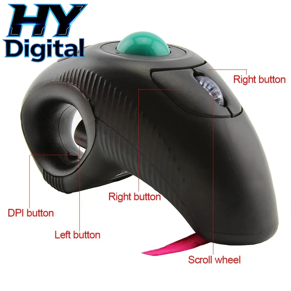 HY Digital 2.4GHz Thumb-Controlled Mause, Wireless Air Mouse Handheld Trackball Mouse USB Port Optical Trackball Mice For PC IOS