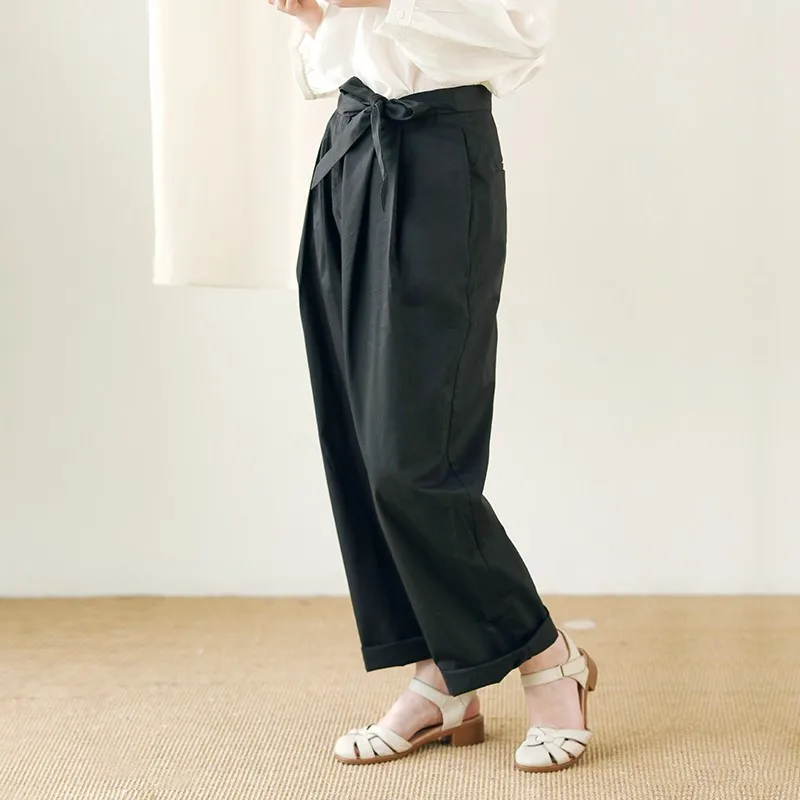 

Женские прямые брюки с широкими штанинами, хлопковые повседневные брюки с высокой талией, весна-лето, модные, 2024, новые, универсальные, стройнящие...