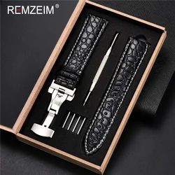 REMZEIM-Pulseira de couro de bezerro para homens e mulheres, pulseira de couro, pulseira de relógio, 18mm, 19mm, 20mm, 21mm, 22mm, 24mm