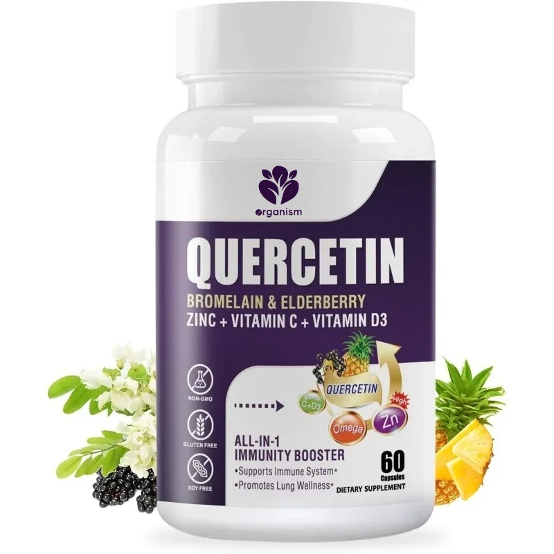 

Quercetin 500mg capsules contain bromelain, vitamins C and D3, zinc, and elderberry - immune supplements -60 capsules
