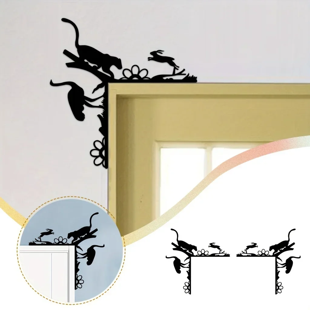 1pc Metal Iron Indoor Decor Creative Animal Decorative Wall Stickers Door Corner Decoration Door Frame Corner Decor