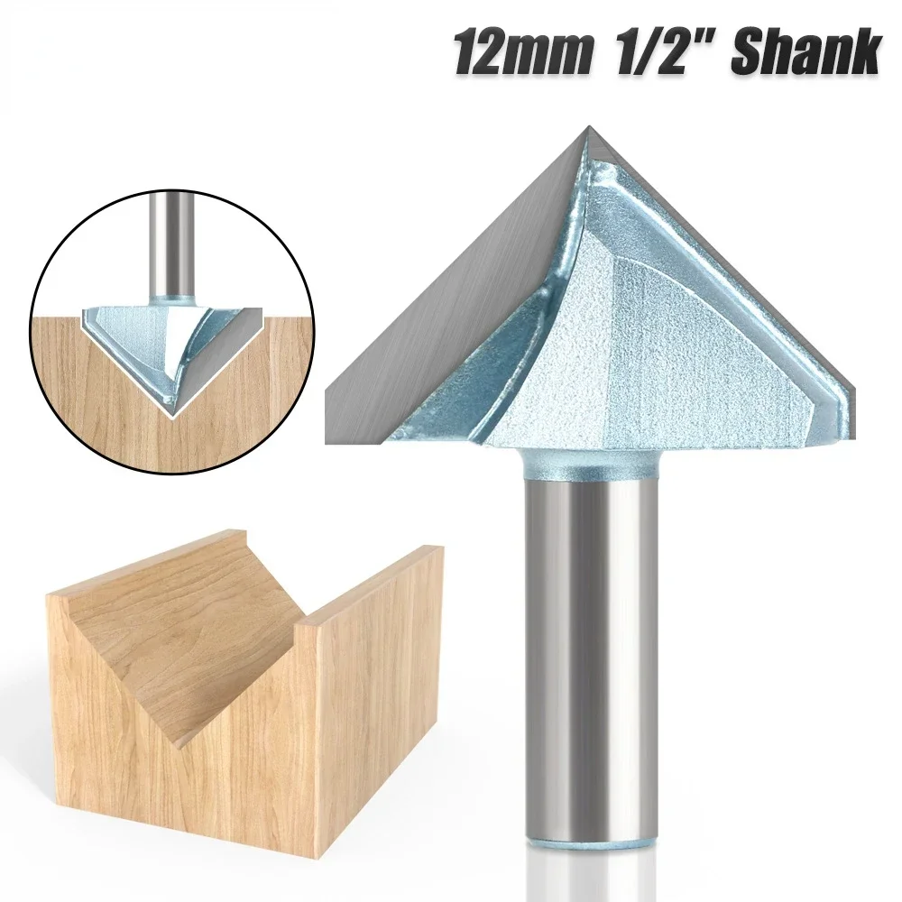 1pc 12mm 1/2′′ Shank 90 Degree V Groove Template V-Groove Router Bit Cleaning Flush Trim Corner Round Cove Box Bits Tools