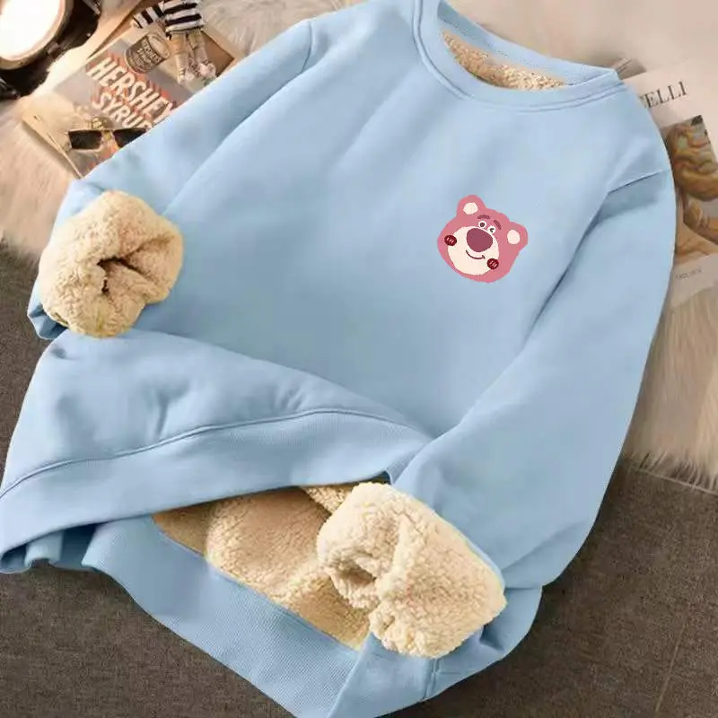 Disney Casual Plus Fleece Thickened Hoodie Female Spring and Autumn Winter Lamb Fleece 2023 Top Student Crewneck Coat 12+y