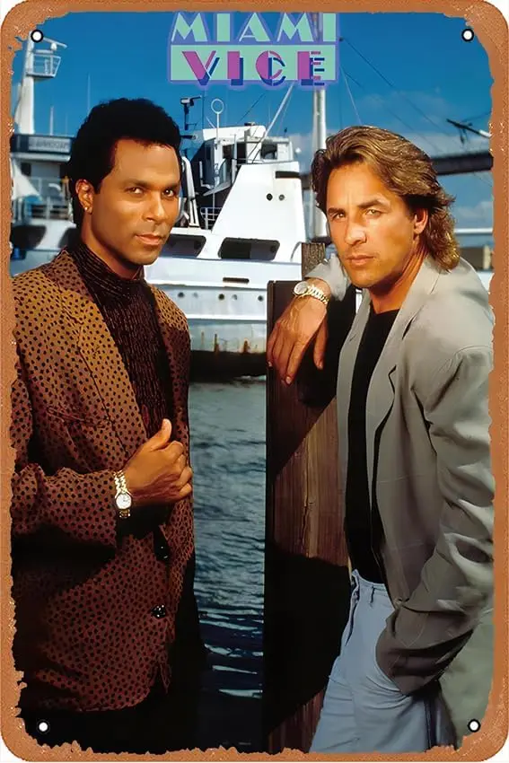 Miami Vice Tv Show Retro Tin Sign Durable Wall Art Decor Metal Sign Home Vintage Bedroom Decoration Sign 8x12 inch