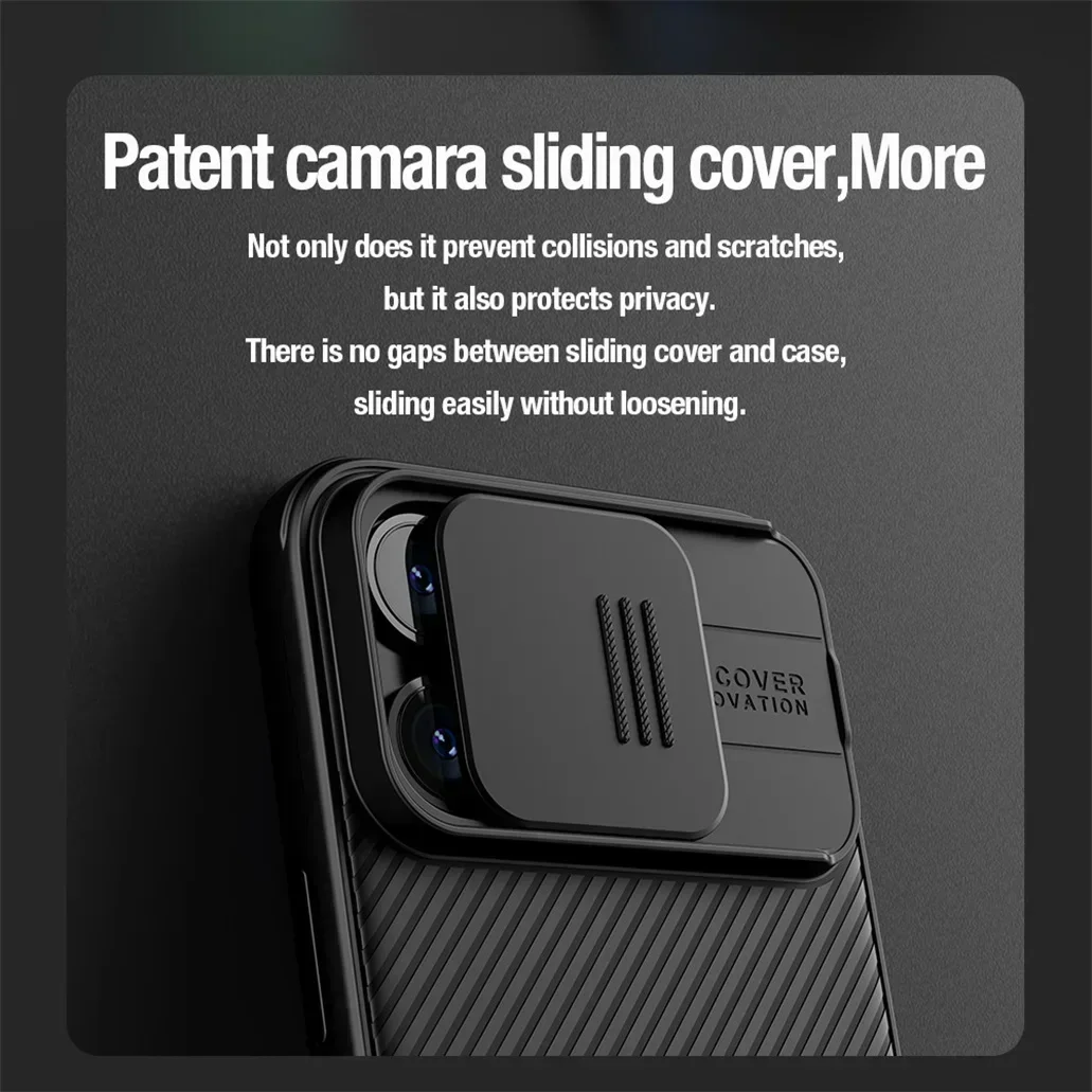 Nillkin CamShield Pro Case for iPhone 15, Slide Lens, Drop-resistant Bumper, Camera Protection, TPU+PC Airbag, Plain Back Cover