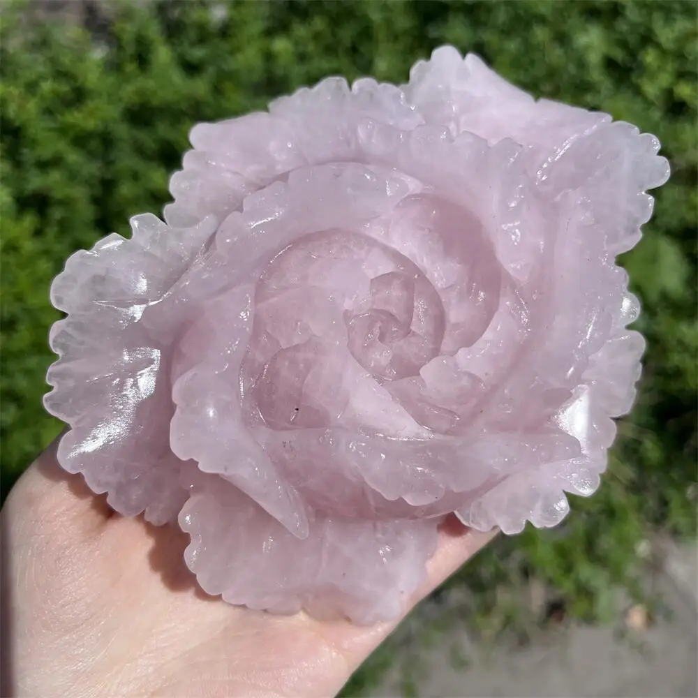 

1PCS Natural Rose Quartz Flower Carving Reiki Crystal Stone for Home Decor Healing Collectible Gift