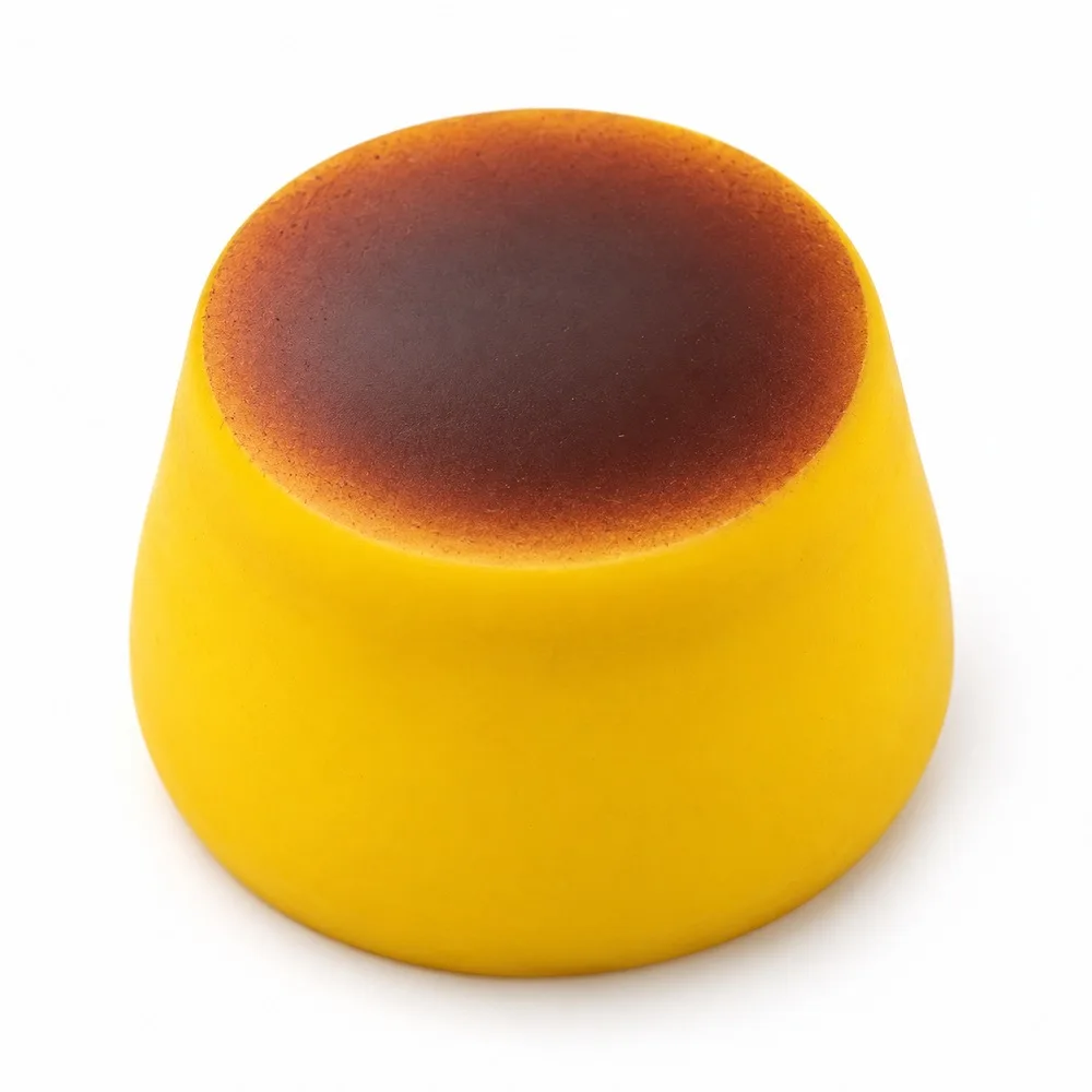 Caramel Pudding Squishy Toy Soft Yellow TPR Dessert Shape with Brown Top Handheld Squeeze Fidget Desk Gift for Teens and Adults