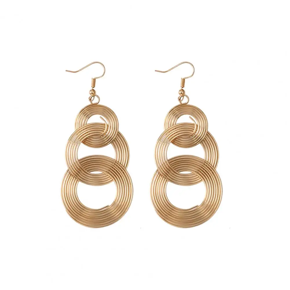 Minimalist Style Earrings 70s Disco Gold Plated Multi-layer Drop Earrings for Women Big Alloy Geometric Hoop Round 3 Circles