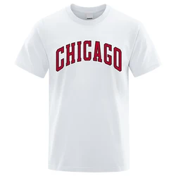 USA City Chicago Street Letter Printed Mens T-Shirts Summer Loose Oversized Short Sleeves Cotton Breathable Tees Hip Hop Tops