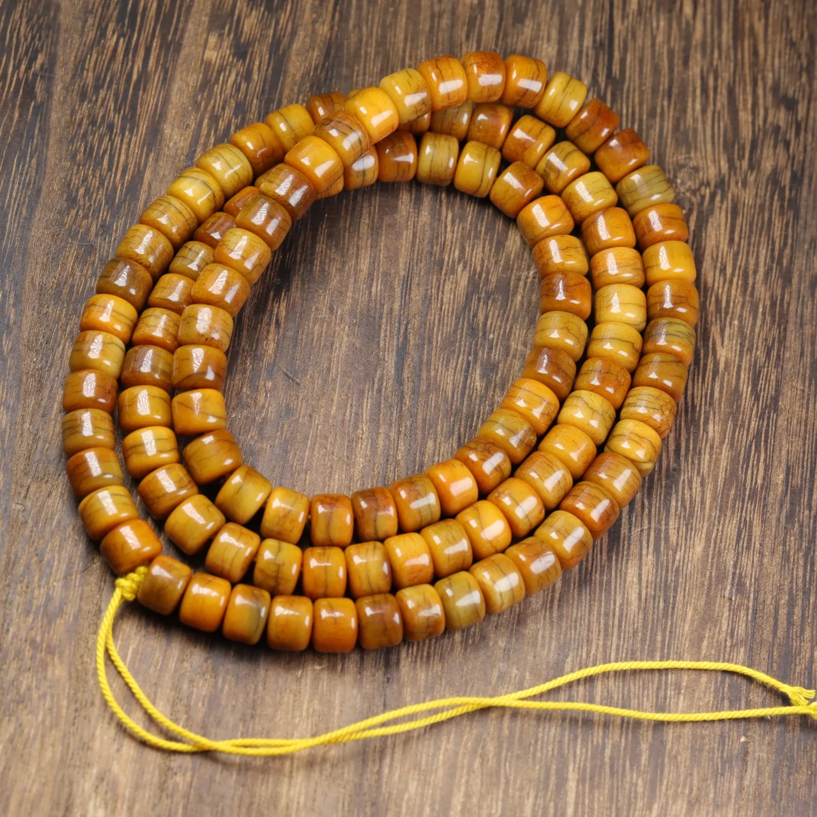 Natural Yak Bone Barrel Bead Mala 108 Prayer Beads Aged Patina Wrist or Neck Mala Buddhist Beads for Men Women Practice