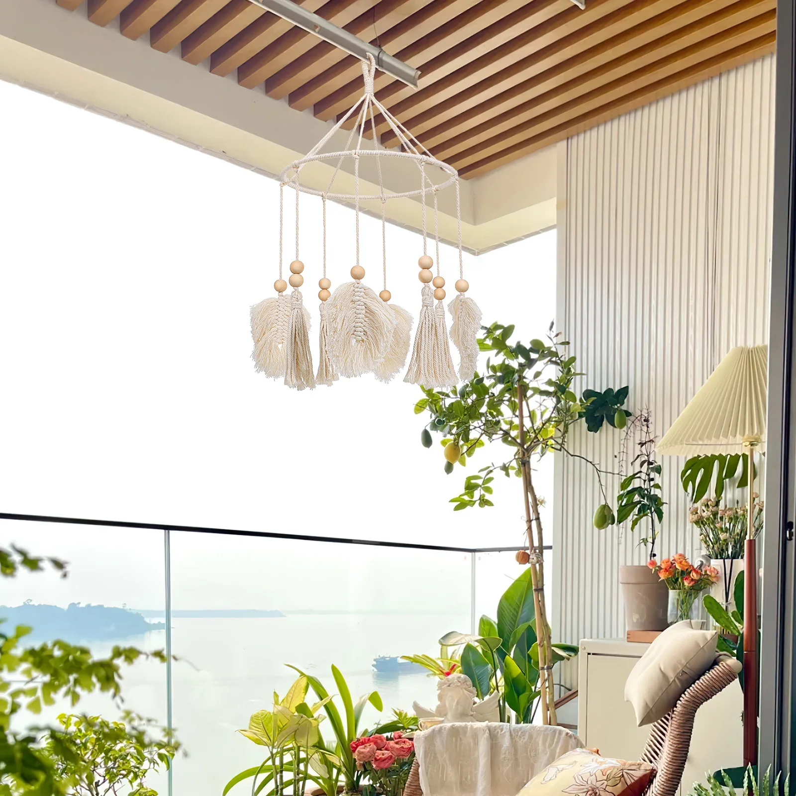 

Cotton Fringe Leaf Shape Wind Chime Hanging Decoration Perfect Bedroom Dorm Living Room Wall Art Home Decor Accessory