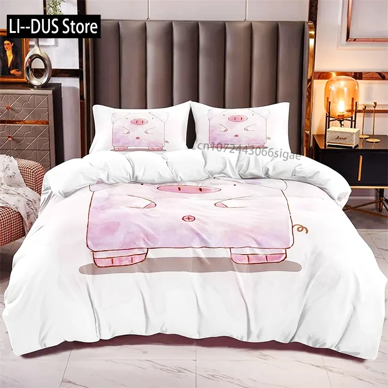 

Cartoon Lovely Pig Duvet Cover Kawaii Animals Bedding Set King Microfiber Farmhouse Wildlife Theme Comforter Cover Pillowcases