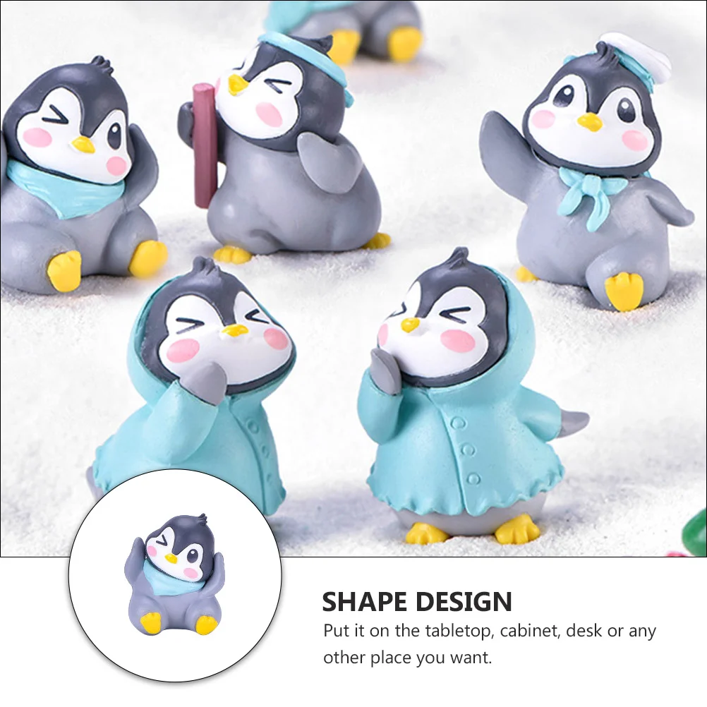 6 Pcs Miniature Christmas Penguin Micro Landscape Decorations Desktop Ornament Decorate Plastic Home