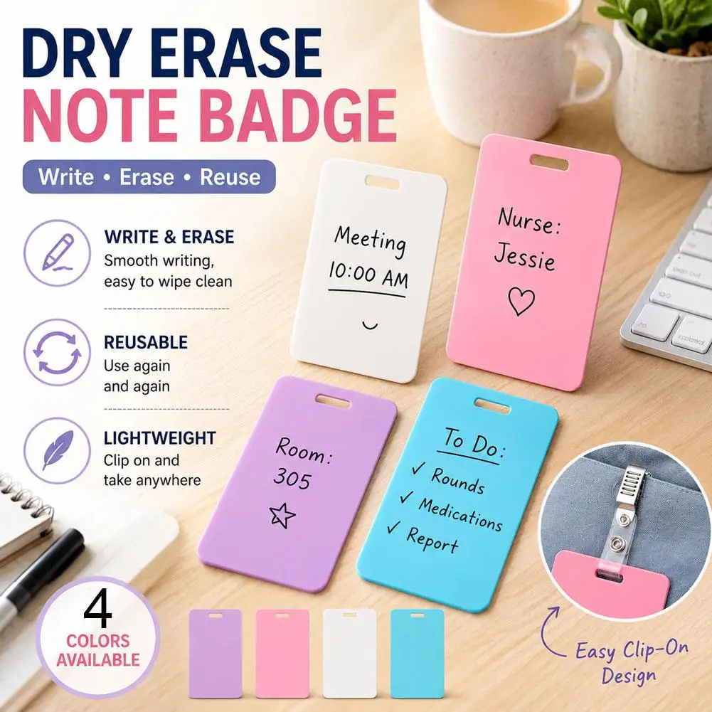 Creative Reusable Erasable Badge Sticky Notes Dry Erase Self-Sticky Notebook Multi Color Washable Planner Notepad
