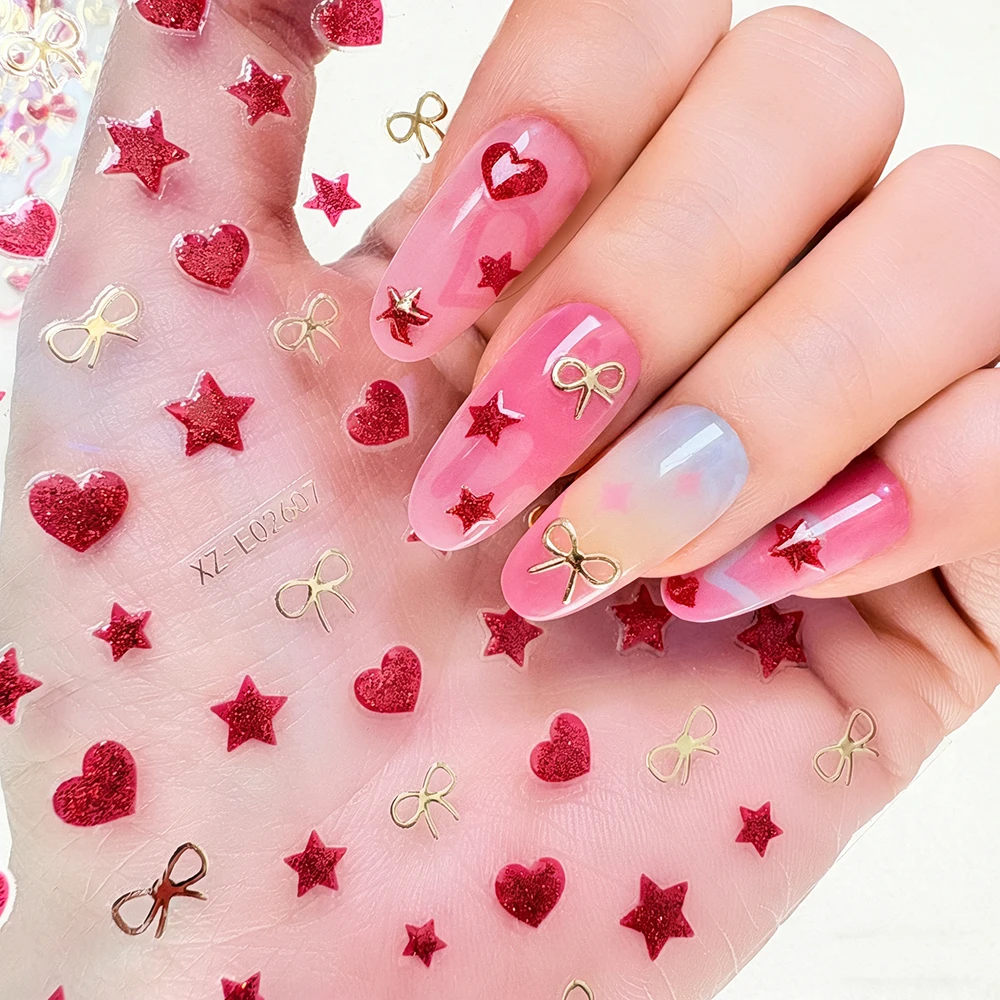 1pc Gold & Red Love Star Moon  - Nail Art Valentines Day 评论和价格