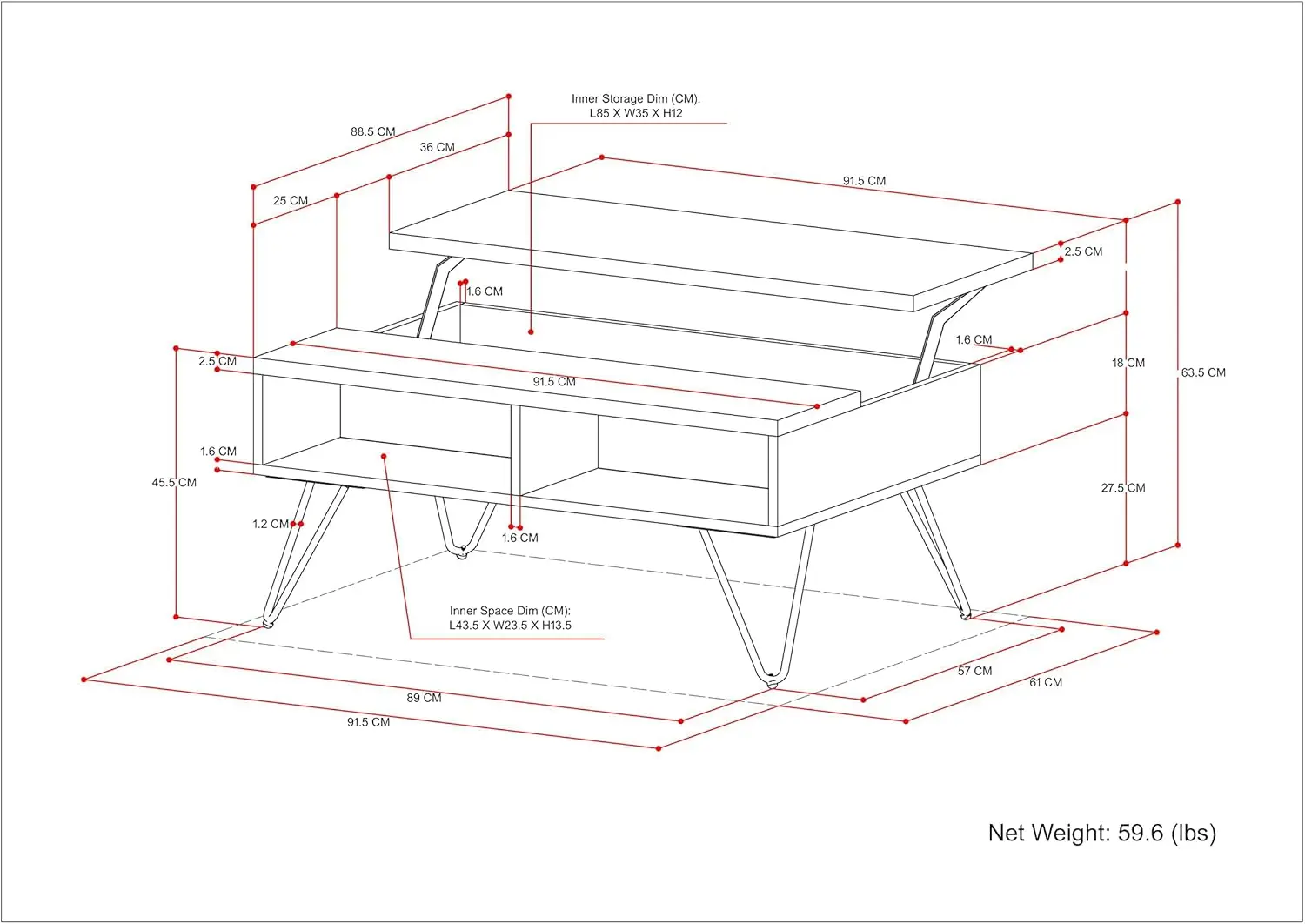 Simplihome Hunter massief mangohout en metaal, 36 inch brede rechthoekige industriële eigentijdse kleine salontafel met hefblad