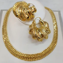 Dubai Gold Plated Jewelry Set for Women 2022 Trend Round Earrings Pendant African Copper Necklace Sets For Party Weddings