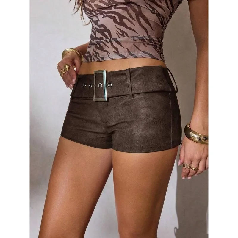 

Retro Suede Shorts Neutral Style Casual Pants Female Spring Season High Waist Other Material 100% Harlan Pants