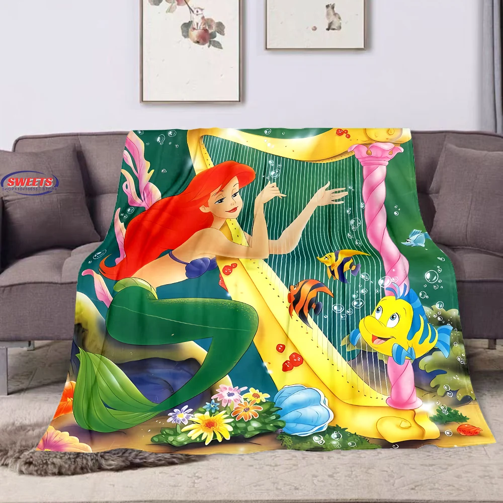 Disney Little Mermaid Ariel Princess Blanket Sofa Bed Cover Four Season Fluffy Quilt Blanket Flannel Throw Outdoor Leisure Nap