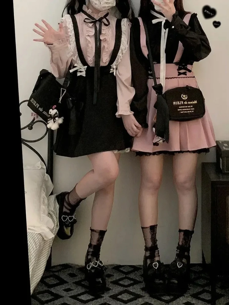 

Sweet Lolita Lace Trim Suspender Dress Women Ruffle Layered Skirt Cute Kawaii Fairy Summer Sleeveless Japanese Pretty Skirt New