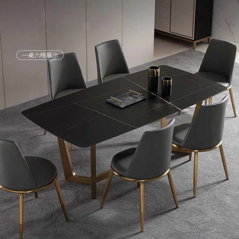 

A Italian rectangular marble dining table stainless steel gold leg dining set of 6 chairs