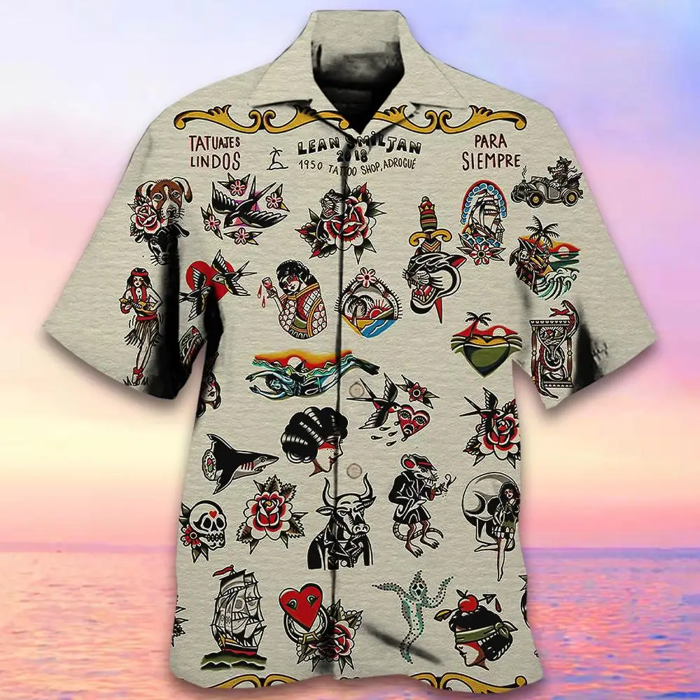 Hawaiian Shirt Summer Short-Sleeved Shirt 3d Printing Pattern Casual Vacation Lapel Button-Down Shirt 2024 Retro Wear Clothing