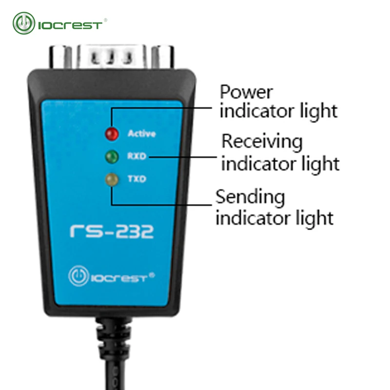 IOCREST USB 2.0 to DB9 RS232 com port Serial Cable Converter with Magnetic Ring Led Light for industral