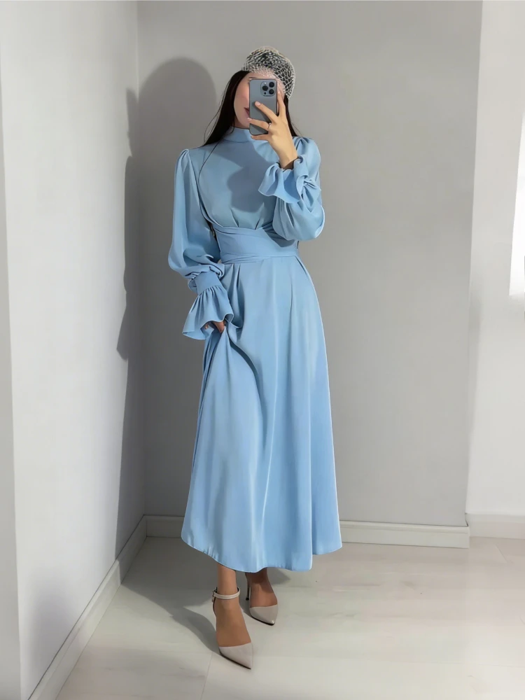 

Tsiisd Elegance Solid Corset Long Dress Women Butterfly Sleeve Patchwork Slim Lace-Up Evening Partywear 2026 Ladies Long Dress