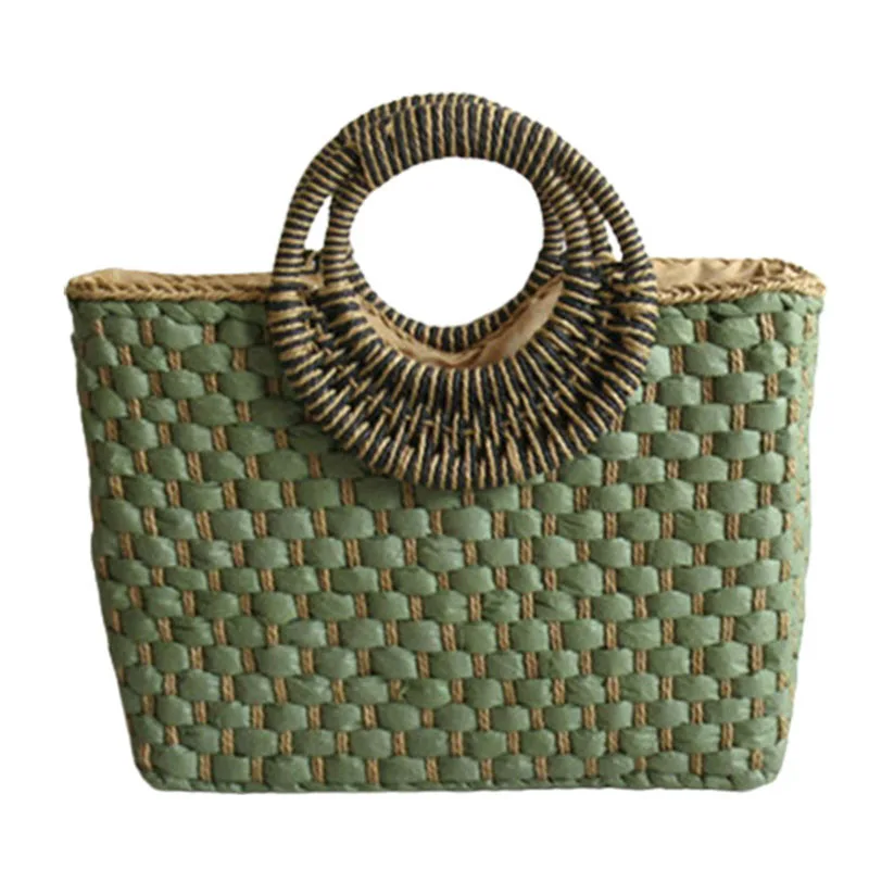 Women Braided Square Handbag Paper Rope Straw Tote Bag Street Fashion Summer Vintage Lightweight Handmade Top-Handle Bags