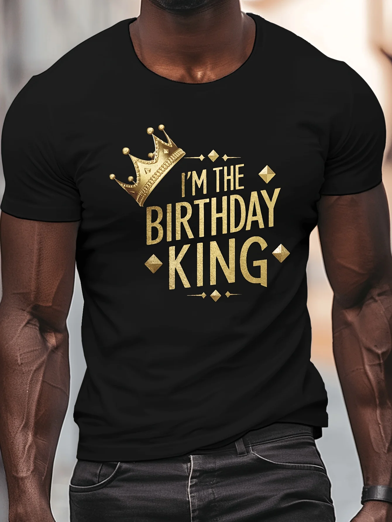 Crown Celebration I'm the King of Birthdays Printed Men's Crew Neck Short Sleeve TShirt Casual Comfortable and Light Summer TopRetro Casual Short-sleeved T-shirt with a Round Neck and Printed Pattern, Suitable for Daily Commuting and Outdoor
