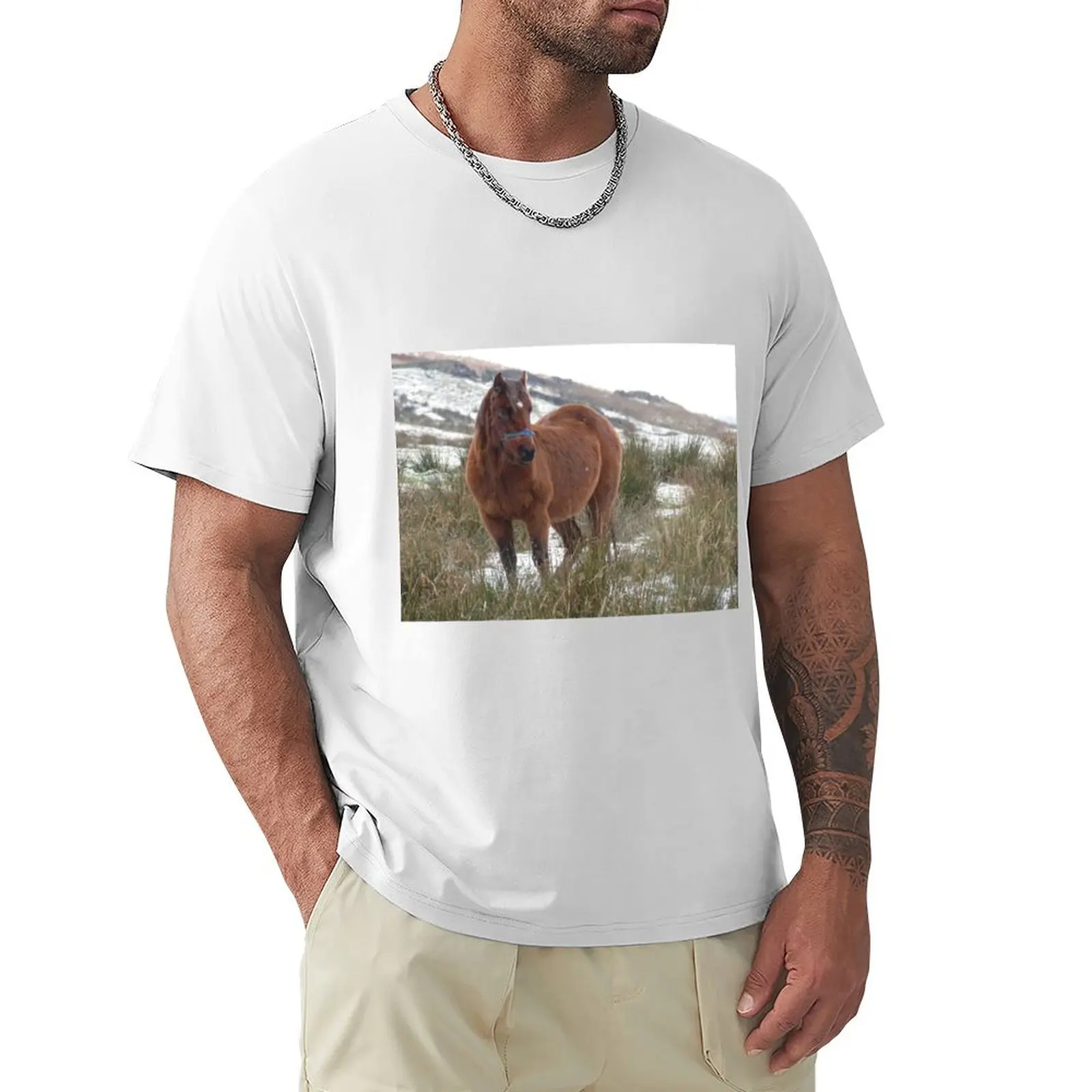 Horse in snow T-shirt Blouse aesthetic clothes for a boy plus sizes t shirts for men graphic