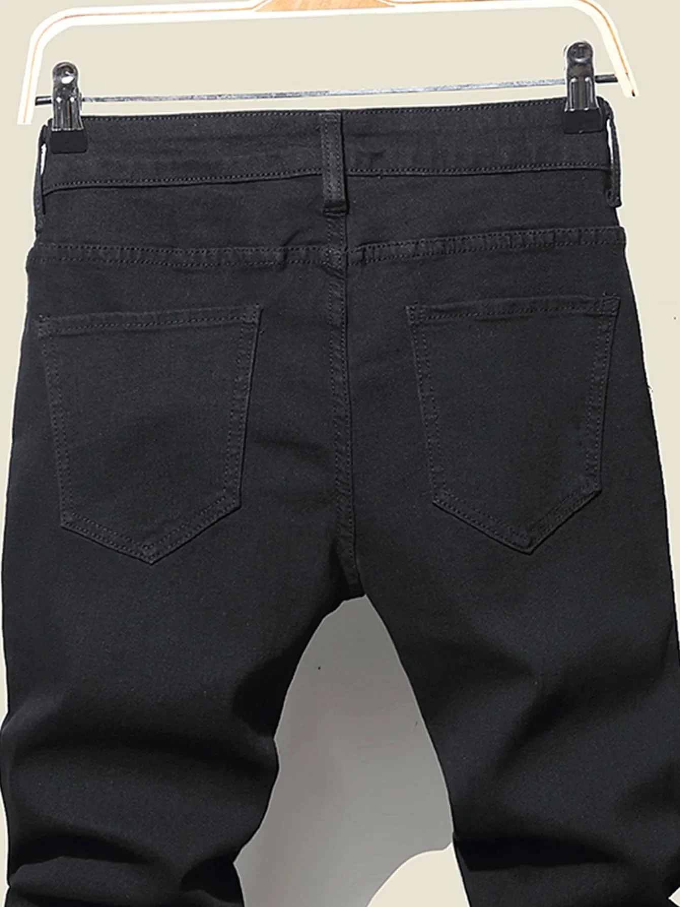 Streetwear Knee Ripped Skinny Jeans for Men Hip Hop Fashion Destroyed Hole Pants Solid Color Male Stretch Denim Trousers