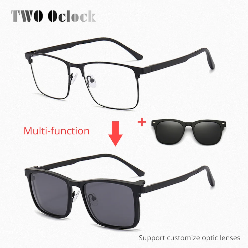 2 In 1 Magnetic Clip On Glasses Men Rectangle Eyeglasses Frame Glasses for Men Eyepieces Optical Frames Night Driver Sunglasses