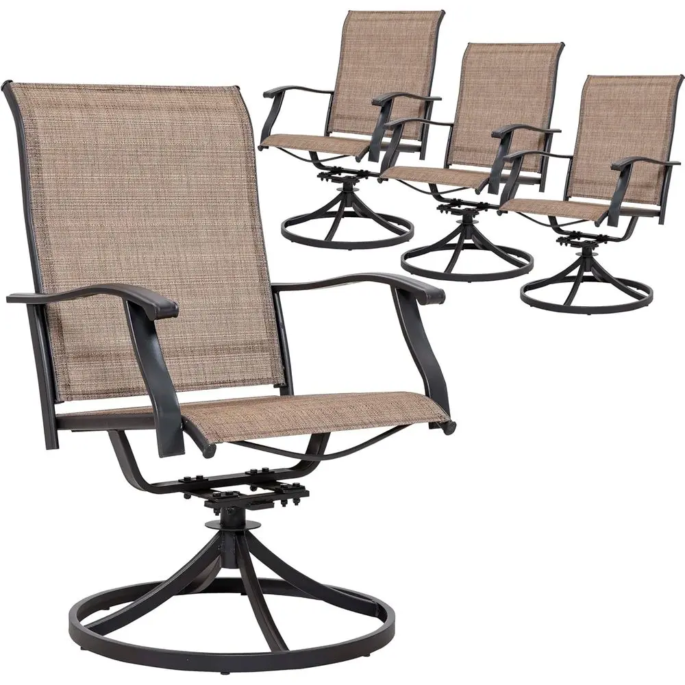 

4-Piece Swivel All-Weather Textilene Outdoor Dining Chairs Set for Patio, Lawn, and Garden in Brown