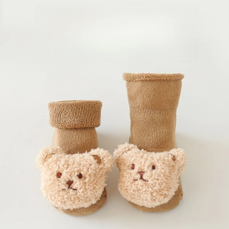 

Детские носки на осень-зиму, теплые, пушистые, хлопковые, нескользящие, для малышей, для первых шагов, с петлевым ворсом, средней длины, милые