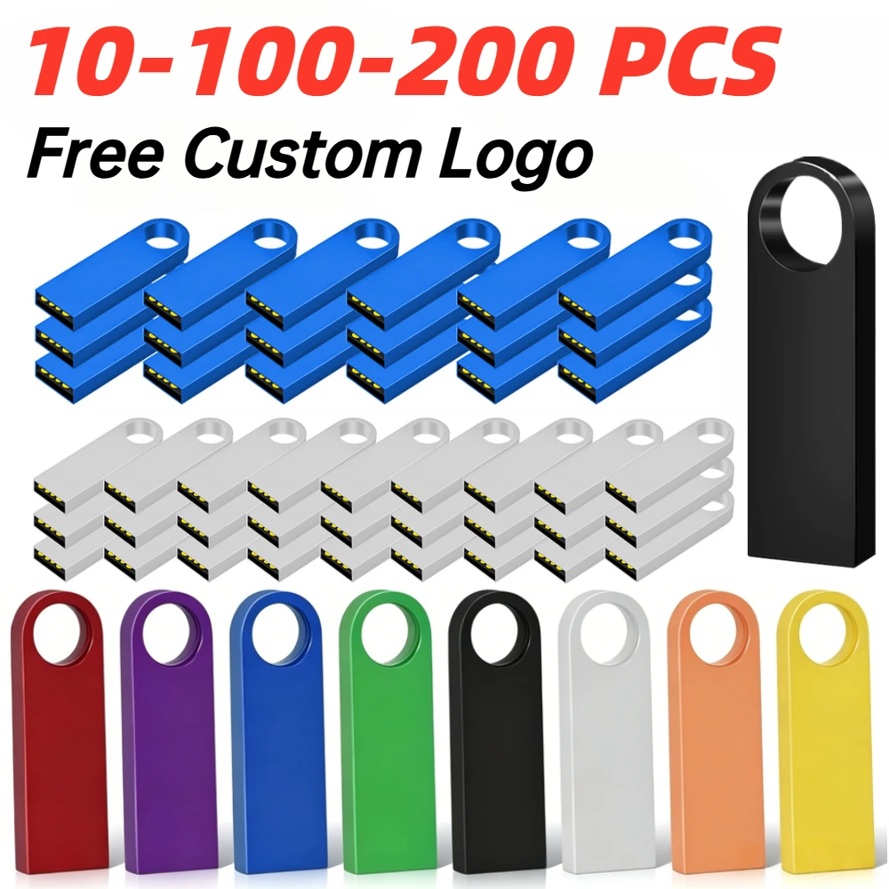 10/100/200Pcs Free Custom Logo USB Flash Drive 64GB Pen Drive 512MB 1GB 2GB 4GB 8GB 16GB Usb Stick 32GB Memory Stick Gift 2.0